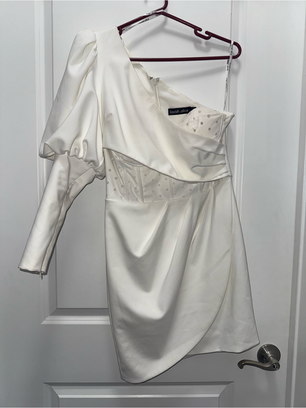 Lavish Alice one shoulder wrap mini dress in white 6